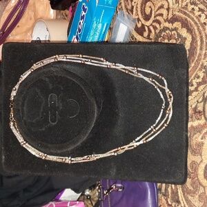 GORGEOUS Tri-tone Rose Silver Yellow Mesh & Balls Necklace 3 Row 20"-23"